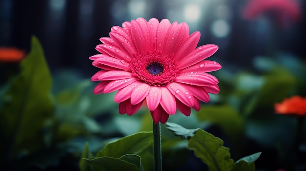 Яркий цветок герберы в мягком фокусе в окружении