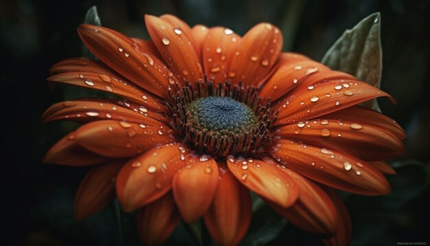 Vibrant gerbera daisy blossom wet with dew in formal garden generated by artificial intelligence