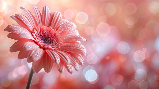 A vibrant gerbera daisy centered in a serene bokeh lit backdrop