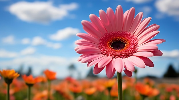 鮮やかなガーベラ デイジー自然の草原の中の一輪の花