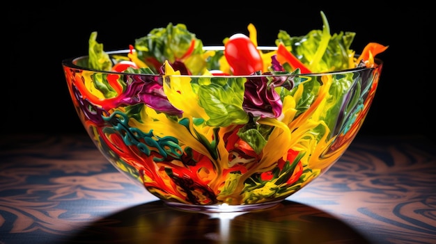 Photo vibrant glass bowl showcasing artistic color swirls