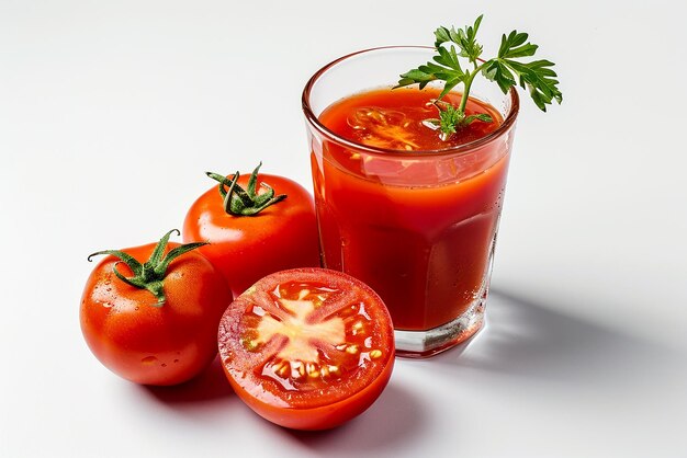 Photo vibrant glass of tomato juice isolated on white background created with generative ai tools