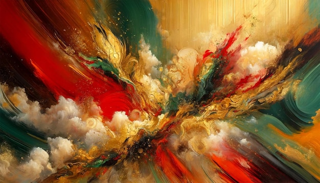 Vibrant Gold Red Orange and Green Abstract Painting