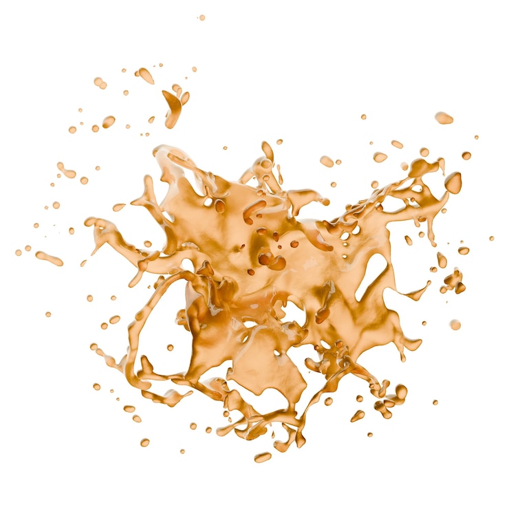 Photo vibrant golden brown liquid erupts into a beautiful splash creating an artistic display of droplets in a striking contrast with a white background showcasing motion and energy 3d render