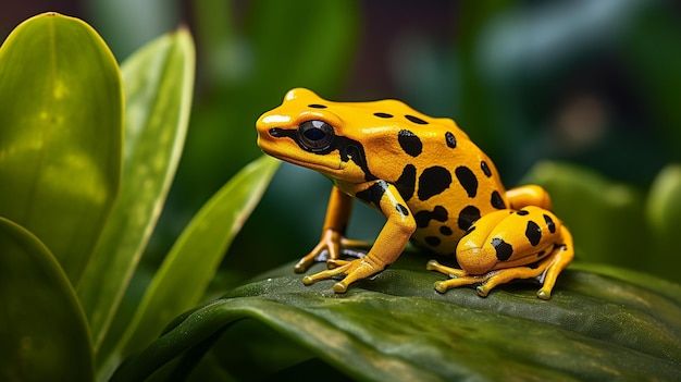 Photo a vibrant golden poison dart frog native to the rainforests of colombia concept of vibrant biodiversity