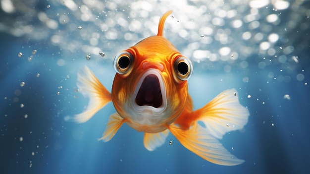 Vibrant Goldfish with Wide Open Mouth Captured in Stunning Stock Image Generated by AI