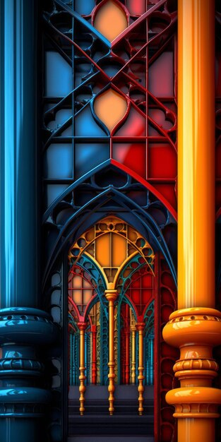 Vibrant Gothic Illustration Abstract Art Of Arches With Biblical Iconography