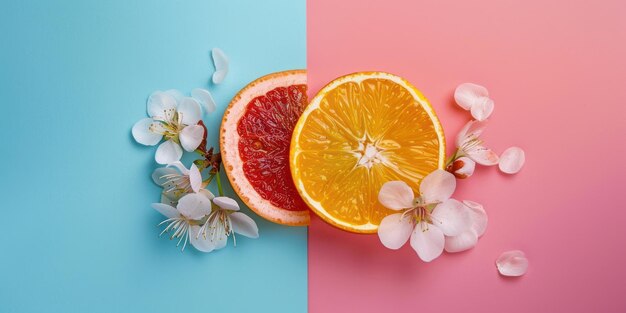 Vibrant Grapefruit Halves on Colorful Background