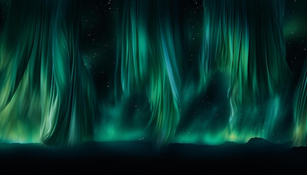 A vibrant green and blue aurora dancing in the night sky