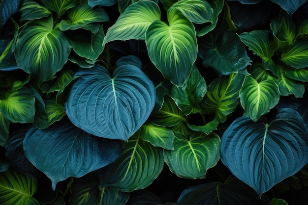 a vibrant green and blue plant up close