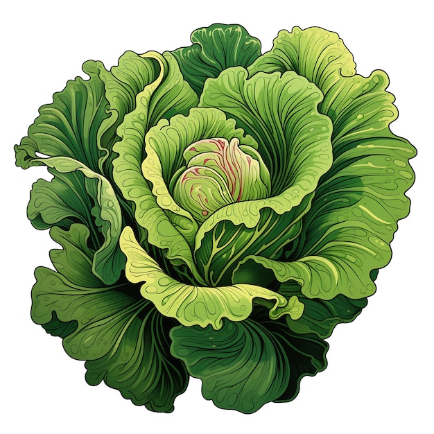 Vibrant Green Cabbage Illustration with Intricate Detailing