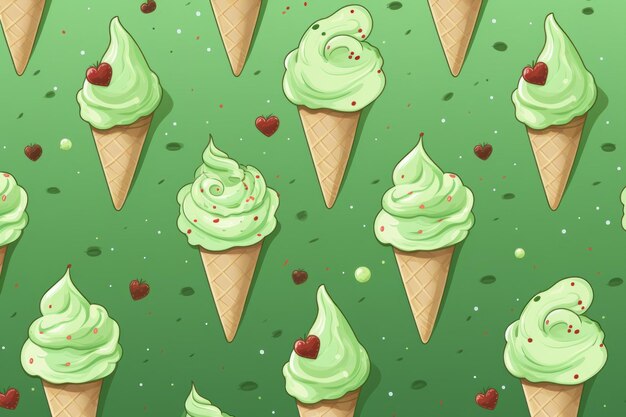 Photo vibrant green ice cream pattern tasty generate ai