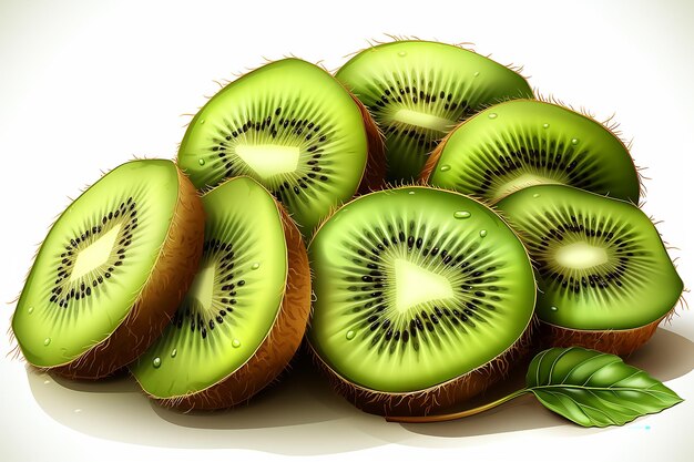 Foto il kiwi verde vibrante appena tagliato rivela i modelli della natura la dolcezza su una tela bianca