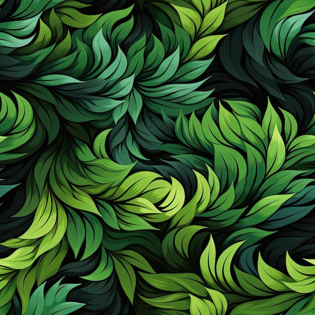 Vibrant green leaf pattern with fluid brushwork and bold colors tiled