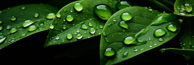 Vibrant green leaf with glistening raindrops in morning sunlight showcasing natures beauty