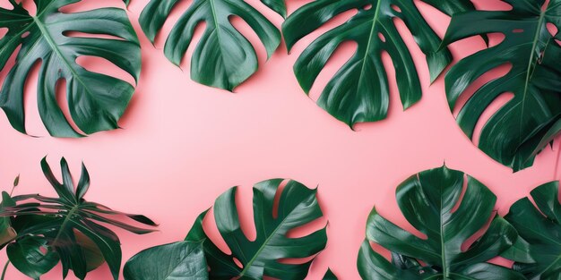 Photo vibrant green leaves against a soft pink backdrop ideal for nature or springthemed designs