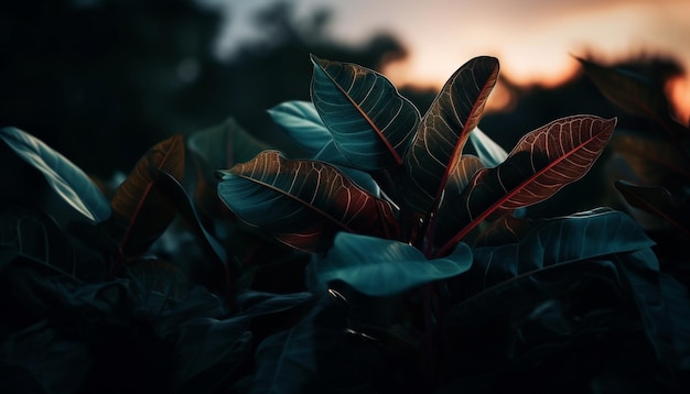 Vibrant green leaves pattern in tropical rainforest generated by AI