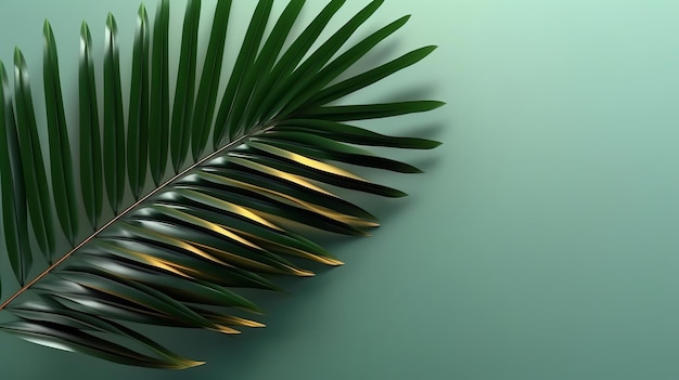 A vibrant green palm leaf in closeup detail