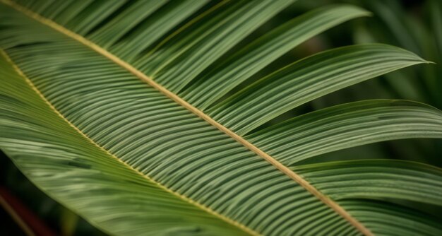 活発 な 緑 の パーム の 葉 が 焦点 に