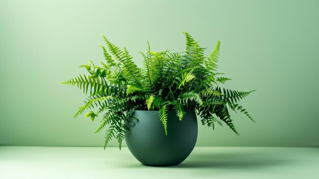 Vibrant green plant in a sleek black vase displayed on a table