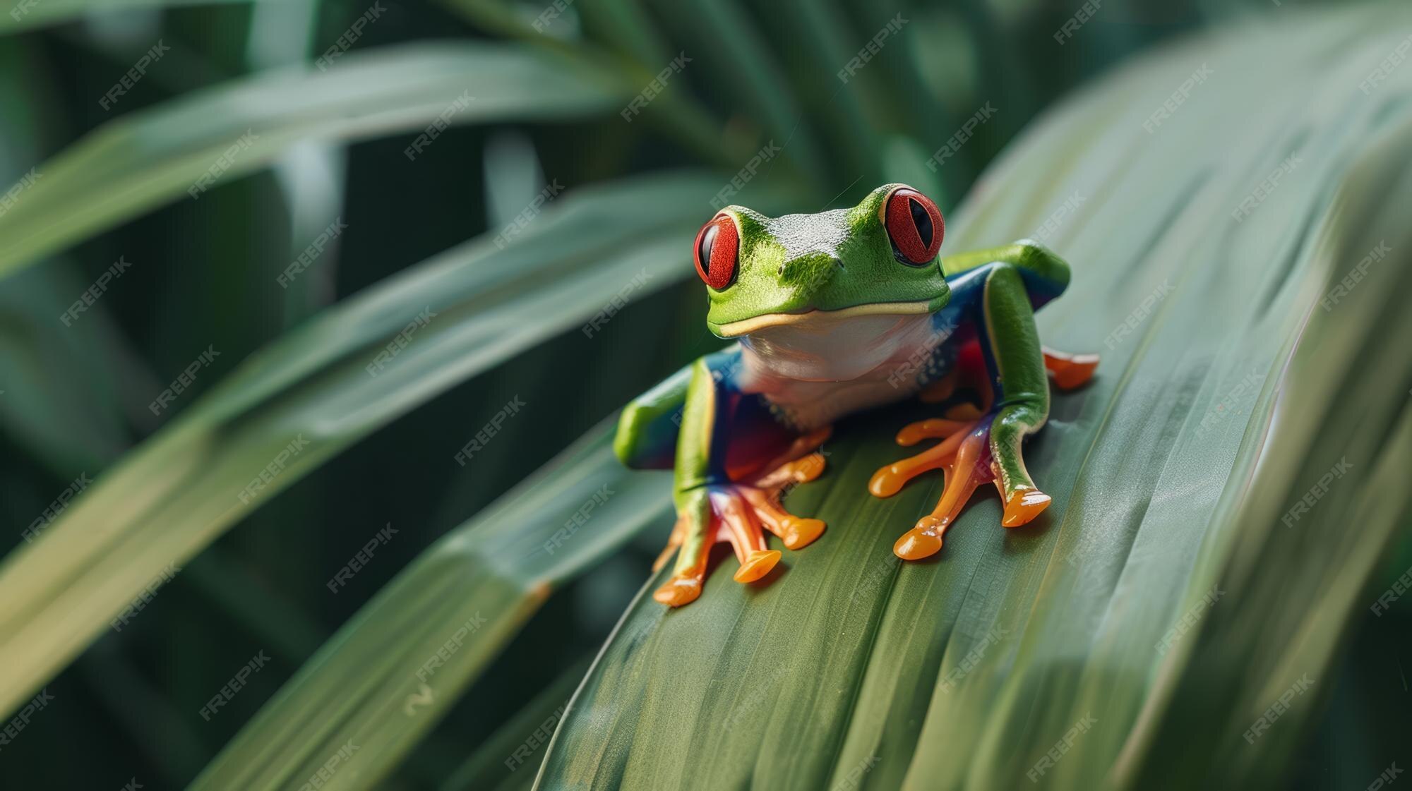 Premium Photo | Vibrant green tree frog with orange feet and red eyes