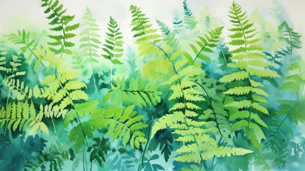 Vibrant Green Watercolor Fern in Lush Shades AI Generated