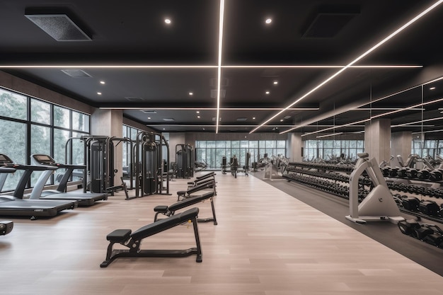 Vibrant gym with modern equipment and lively classes generative IA