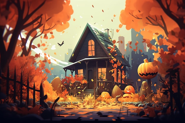 Photo vibrant halloween autumn painting spooky delights