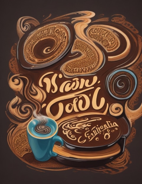 A vibrant handdrawn logo of a steaming cup of coffee with the words International Coffee Day