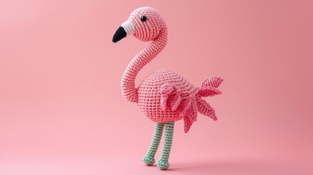 Фото Яркий ручной вязаный фламинго идеально подходит для детей и декораций.