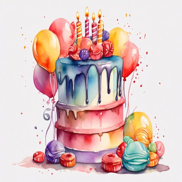 Foto vibrant happy birthday cake met ballons en candy png