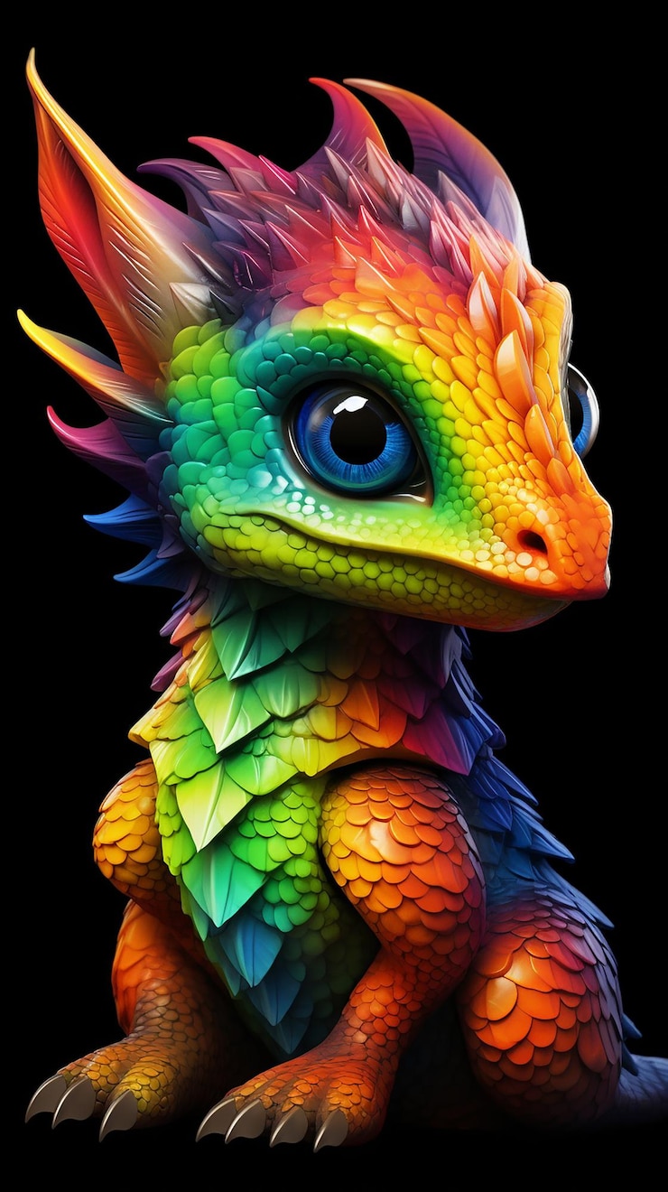 Foto vibrant hatchling rainbowcolored baby dragon generatieve kunst