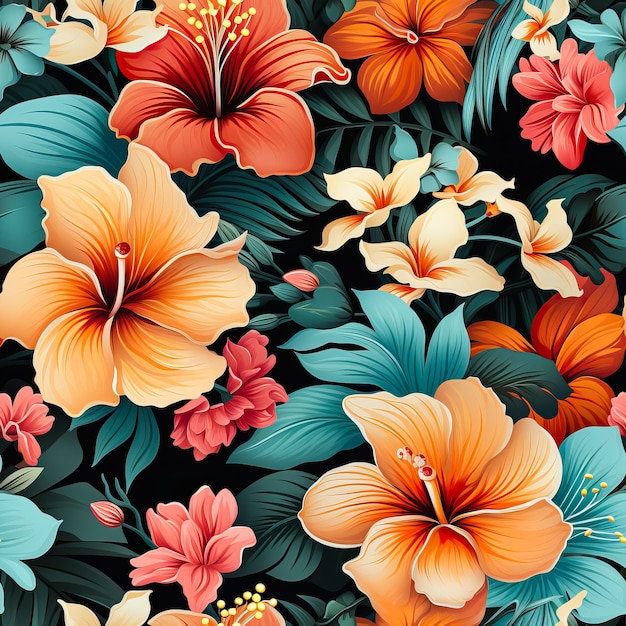 Vibrant Hawaiian floral fabric pattern background displaying authentic island aesthetics