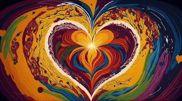 A vibrant heart made of swirling rainbows illuminated