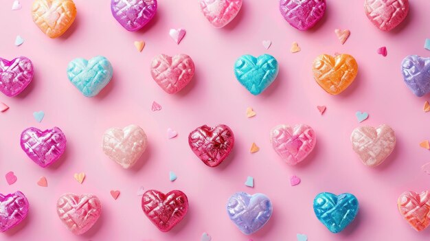 Vibrant hearts adorn a pink backdrop spreading love for Valentines Day