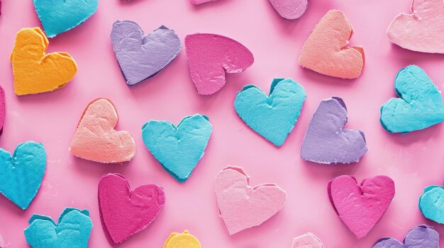 Vibrant hearts adorn a pink backdrop spreading love for Valentines Day