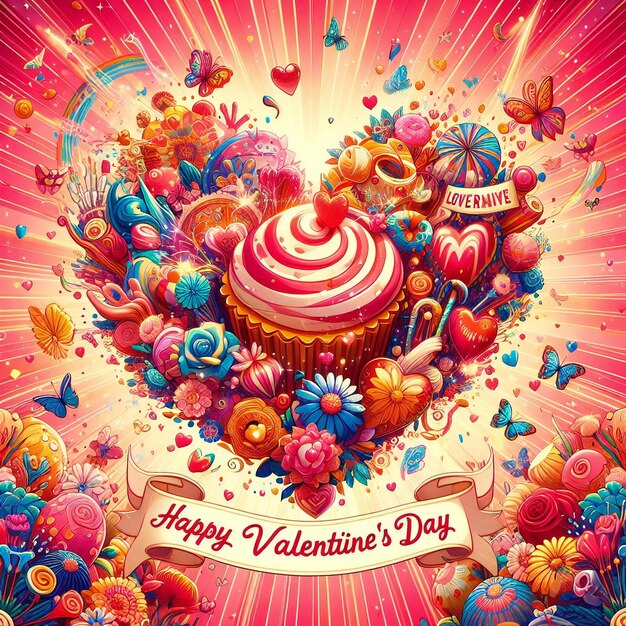 사랑의 본질을 포착하는 활기차고 따뜻한 행복한 발렌타인 데이 포스터