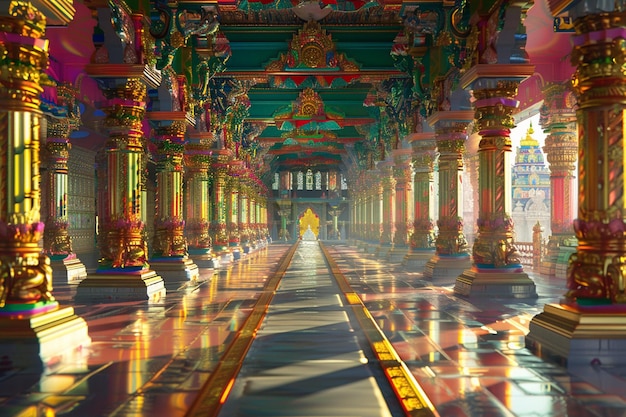 Vibrant Hindu temples adorned with colorful decora