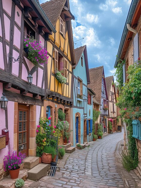 Photo vibrant historic halftimbered homes in one of frances most charming villages