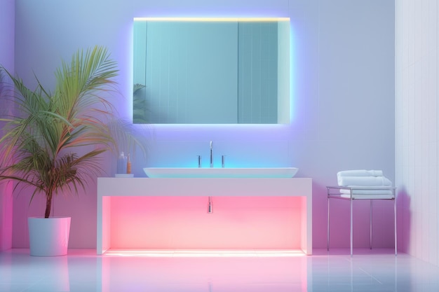 Vibrant hologram color minimal design decoration modern bathroom interior