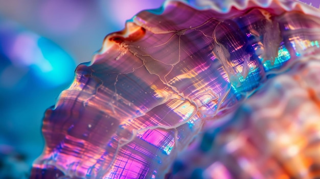 vibrant holographic seashell macro beauty of marine life