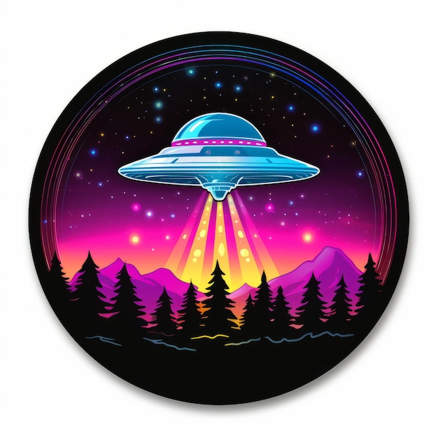 Vibrant Holographic UFO Sticker on a Bold Black Background