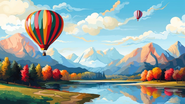 A vibrant hot air balloon festival with colorful balloons floating in the sky