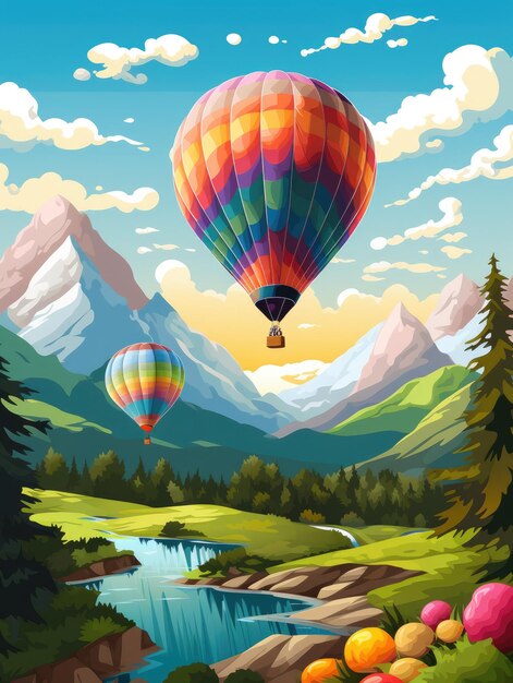 A vibrant hot air balloon festival with colorful balloons floating in the sky