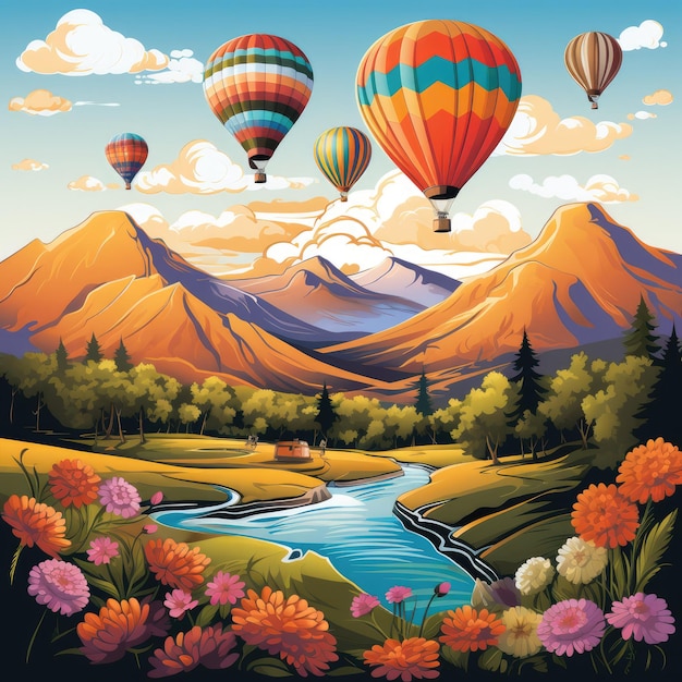 Яркий фестиваль воздушных шаров с разноцветными воздушными шарами, парящими в небе.