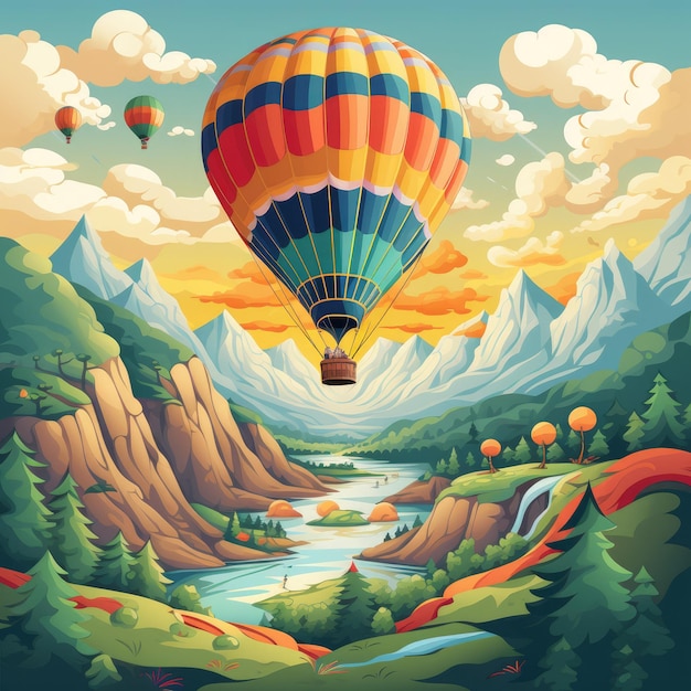 A vibrant hot air balloon festival with colorful balloons floating in the sky