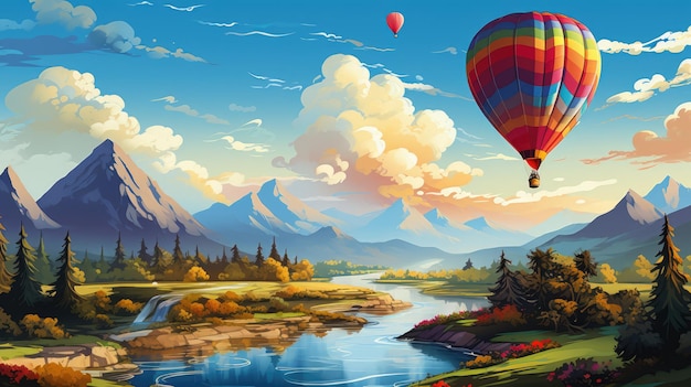 A vibrant hot air balloon festival with colorful balloons floating in the sky