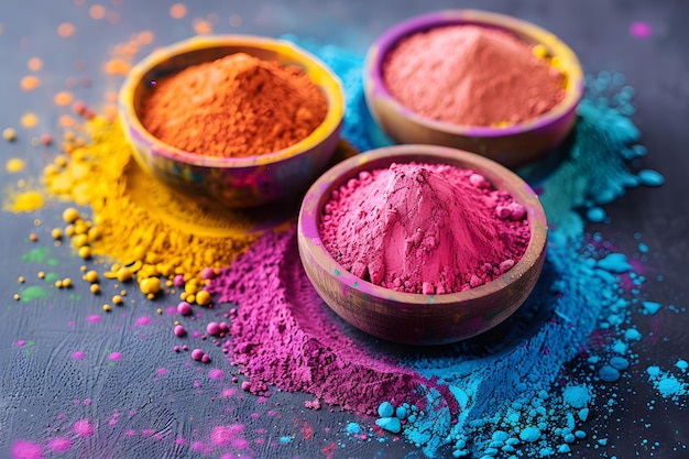 Vibrant hues of color powder celebrating the Holi festival in India Concept Festive Colors Indian Tradition Holi Festival Color Powder Vibrant Celebrations