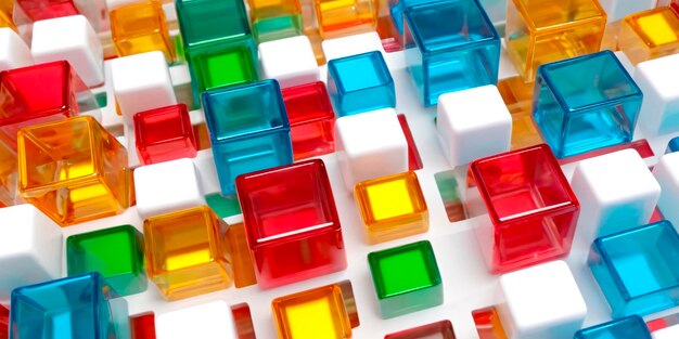 Photo the vibrant hues of the cubes create a striking contrast embodying a sense of fun creativity