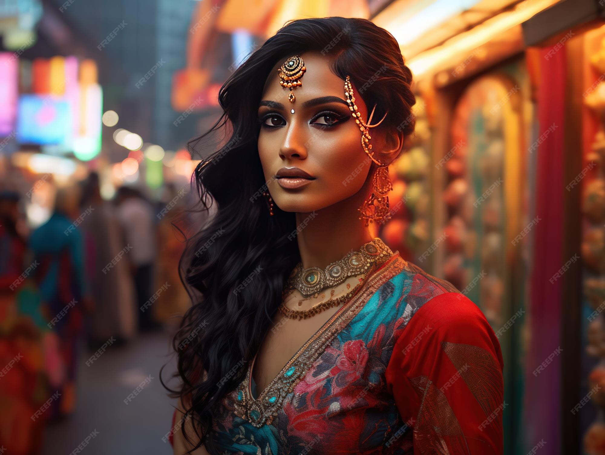 Premium AI Image  Vibrant Hues of Makeup Products with Dazzling Indian Beauty Model on Lively 